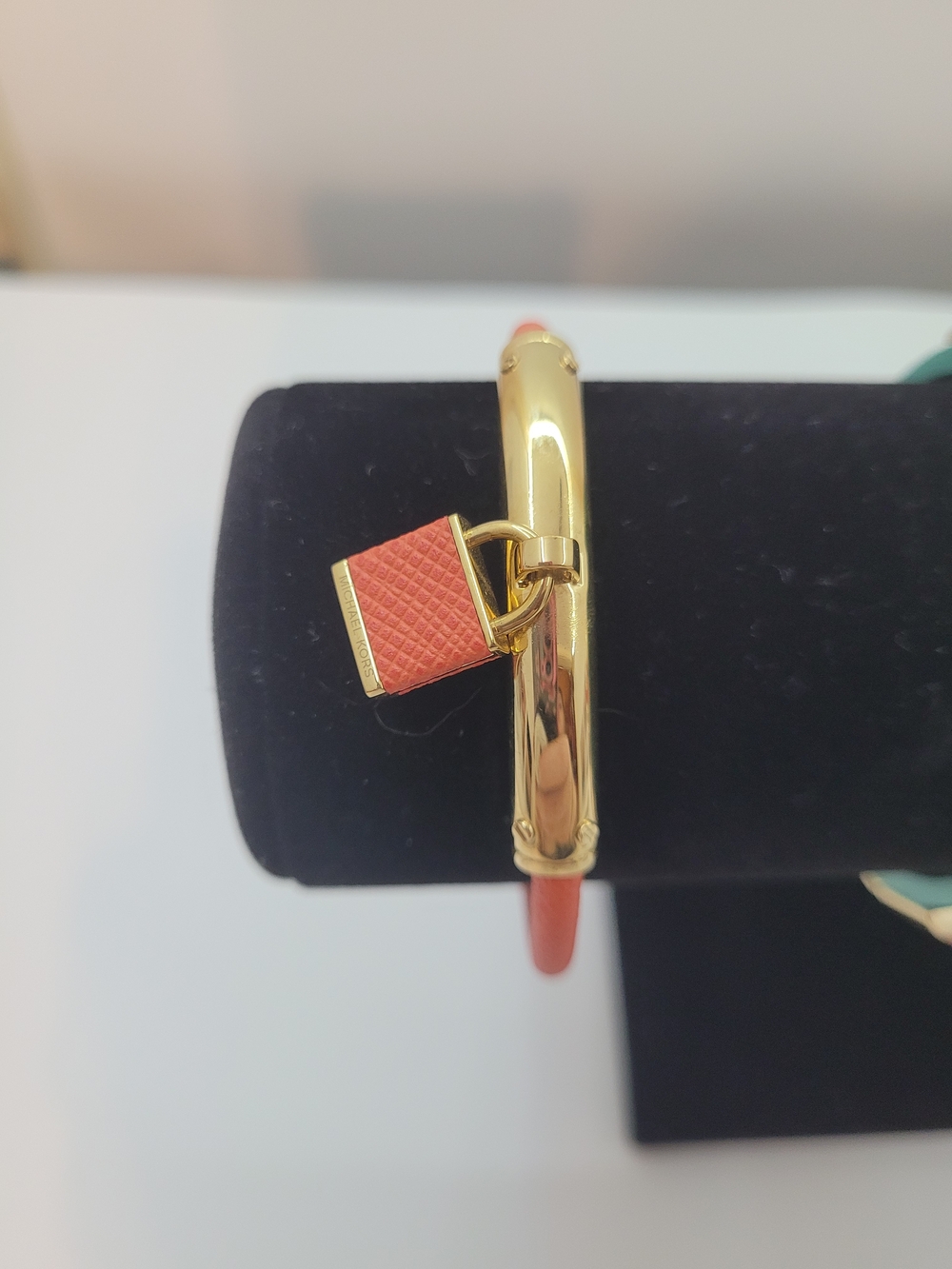 Michael Kors Gold-Tone Bangle with Coral Square Charm